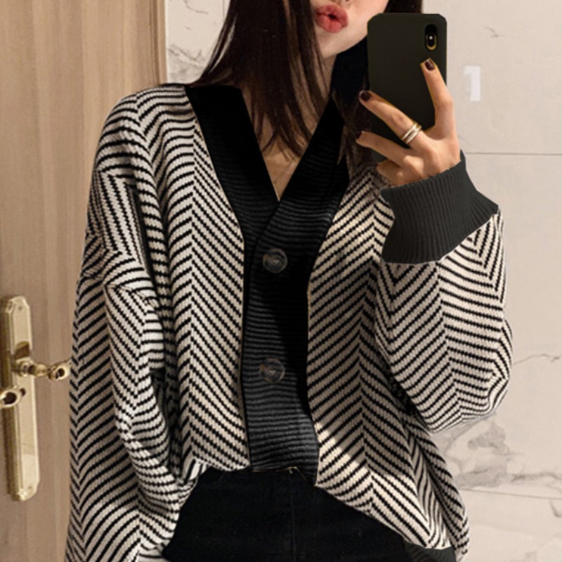 Vintage Fashion Postcards - Autumn Winter Fashion Striped Cardigan Sweater