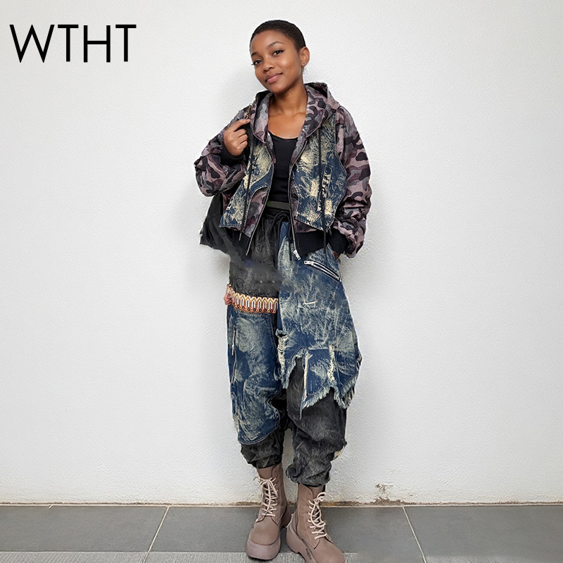 WTHT Trendy Women's Camouflage - مراجعة Patchwork Jean Jacket وسعره