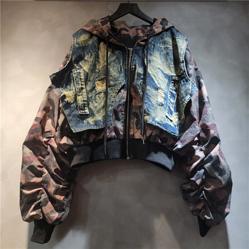 WTHT Trendy Women's Camouflage - مراجعة Patchwork Jean Jacket وسعره