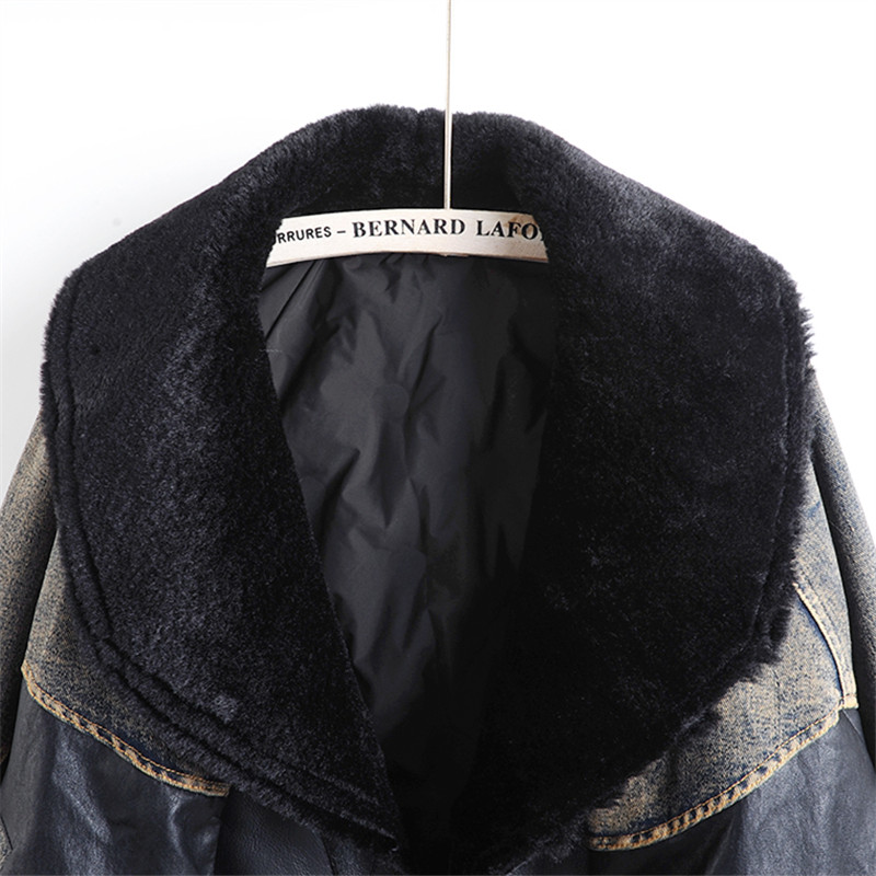 Winter New Fashion Faux Pu Lea - مراجعة Patchwork Jean Jacket وسعره