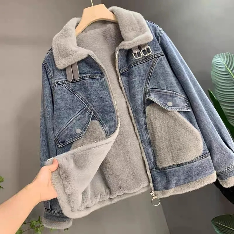 Faux Mink Velvet Stitching Den - مراجعة Patchwork Jean Jacket وسعره