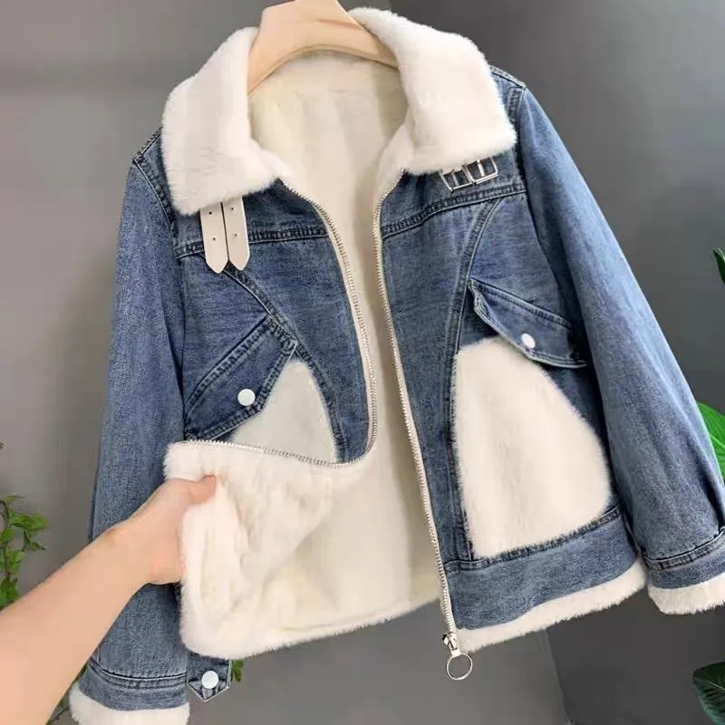 Faux Mink Velvet Stitching Den - مراجعة Patchwork Jean Jacket وسعره