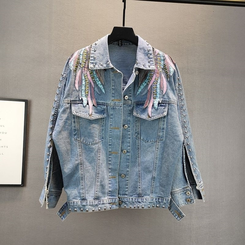2024 New AutumnFashion Rivet W - مراجعة Patchwork Jean Jacket وسعره