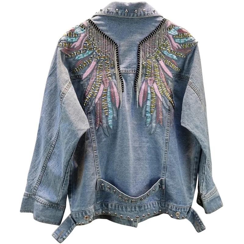 2024 New AutumnFashion Rivet W - مراجعة Patchwork Jean Jacket وسعره