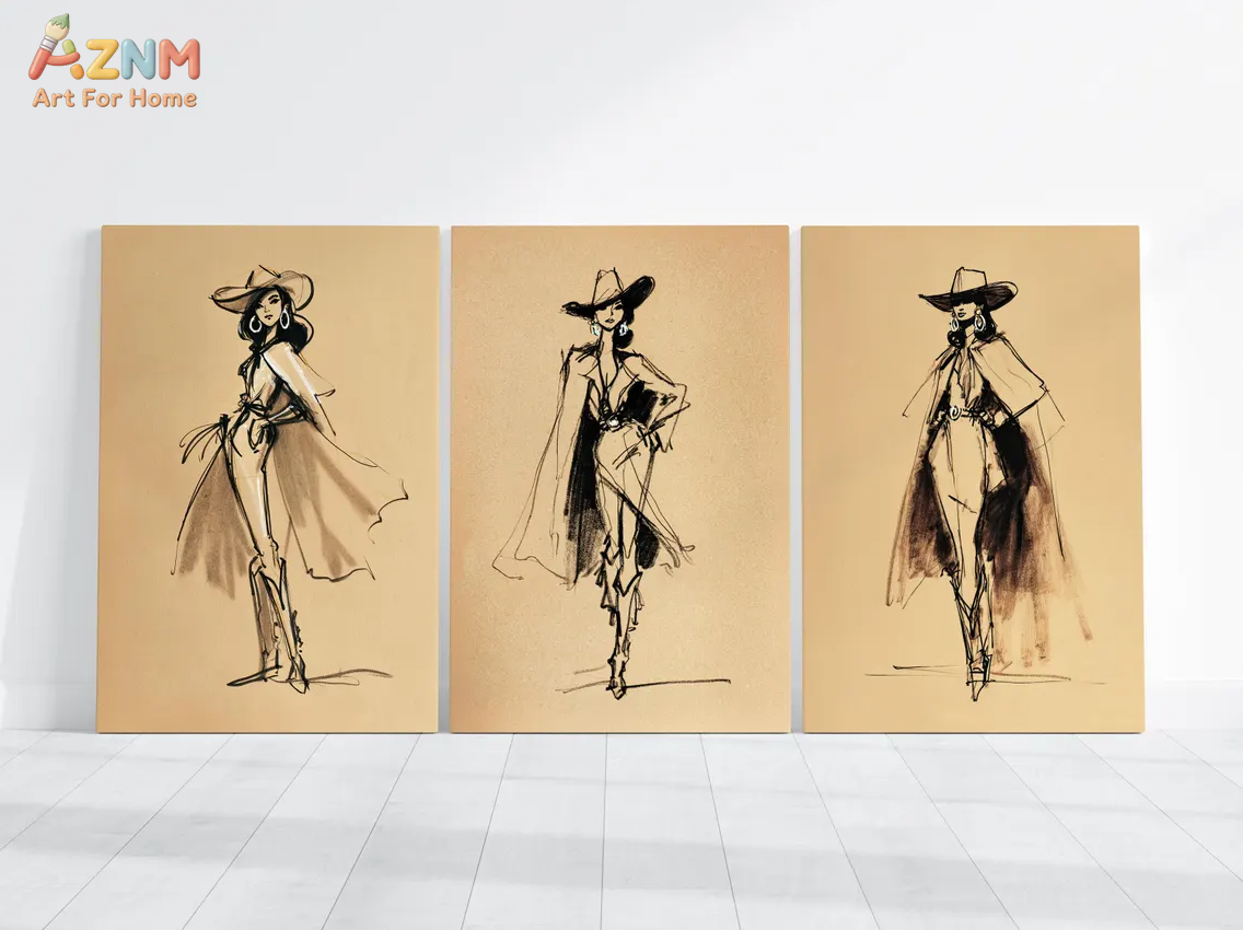 AZNM Vintage Cowgirl Sketch Ca - مراجعة Vintage Fashion Sketches وسعره