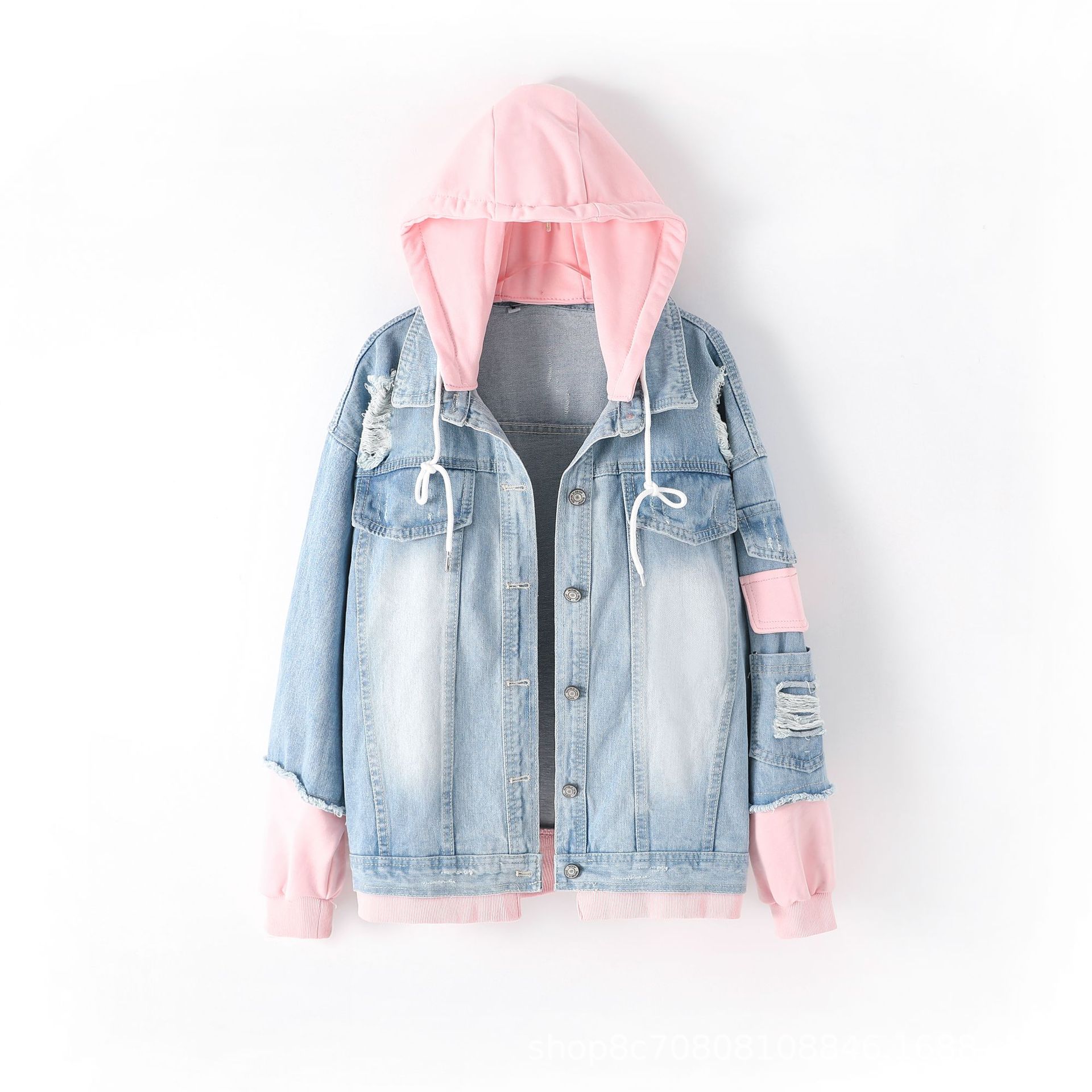 European Style Loose Hooded Pa - مراجعة Patchwork Jean Jacket وسعره