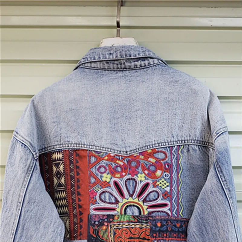 Bohemia Embroidery Splicing Bi - مراجعة Patchwork Jean Jacket وسعره