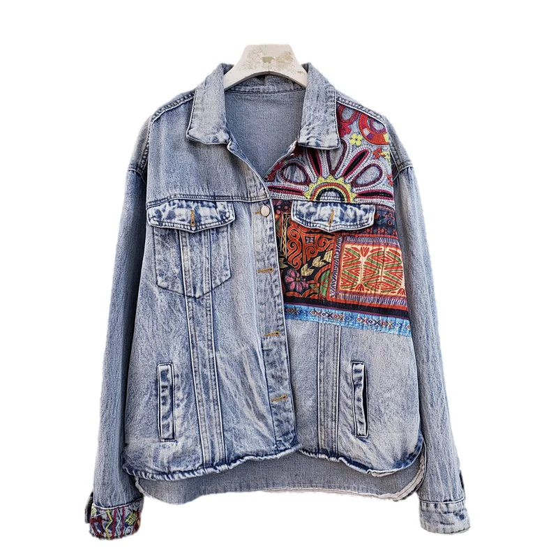 Bohemia Embroidery Splicing Bi - مراجعة Patchwork Jean Jacket وسعره