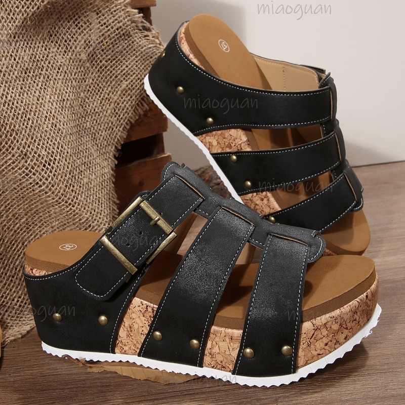 Vintage Buckle Strap Wedge Sli - مراجعة Vintage Outdoor Fashion وسعره
