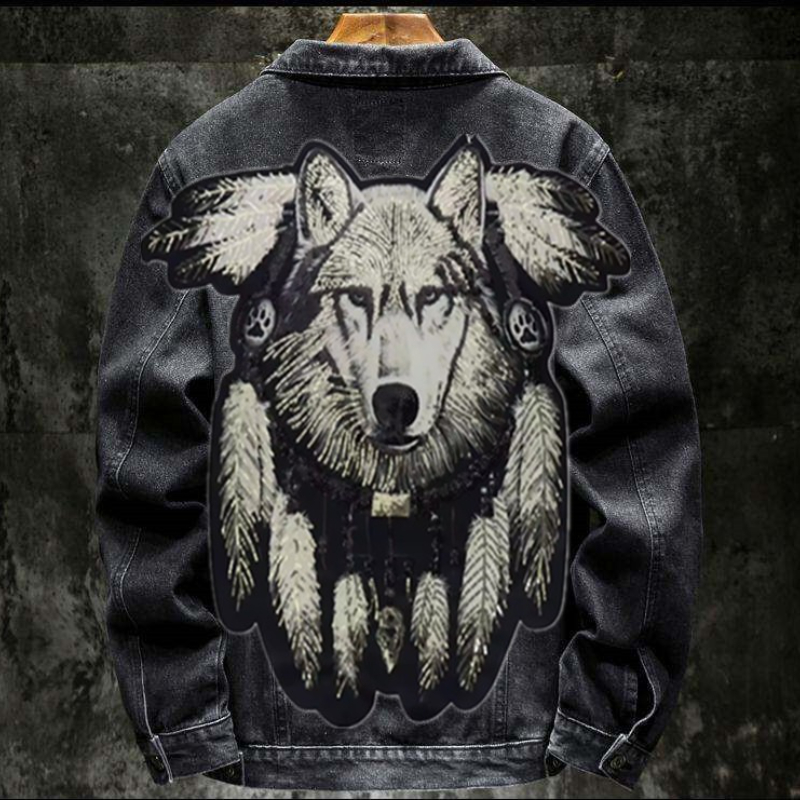 America Vintage Heavy Wolf Emb - مراجعة Patchwork Jean Jacket وسعره
