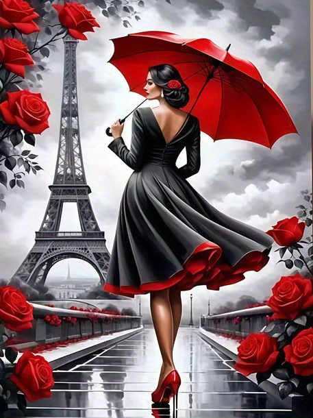 Paris Eiffel Tower Lady With R - مراجعة Vintage Fashion Sketches وسعره